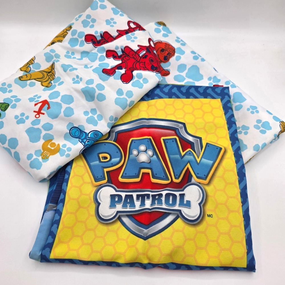 Paw Patrol Toddler Bedding Set Reversible Pillowcase Fitted Sheet Blue White Red